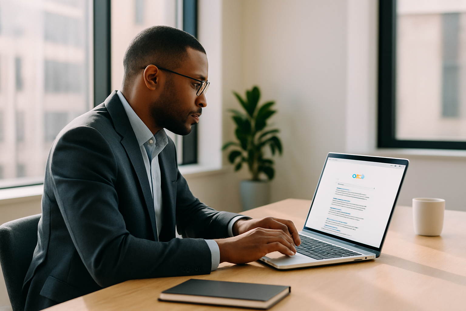 Unternehmer analysiert lokale Google-Suchergebnisse am Laptop – lokale SEO für KMU