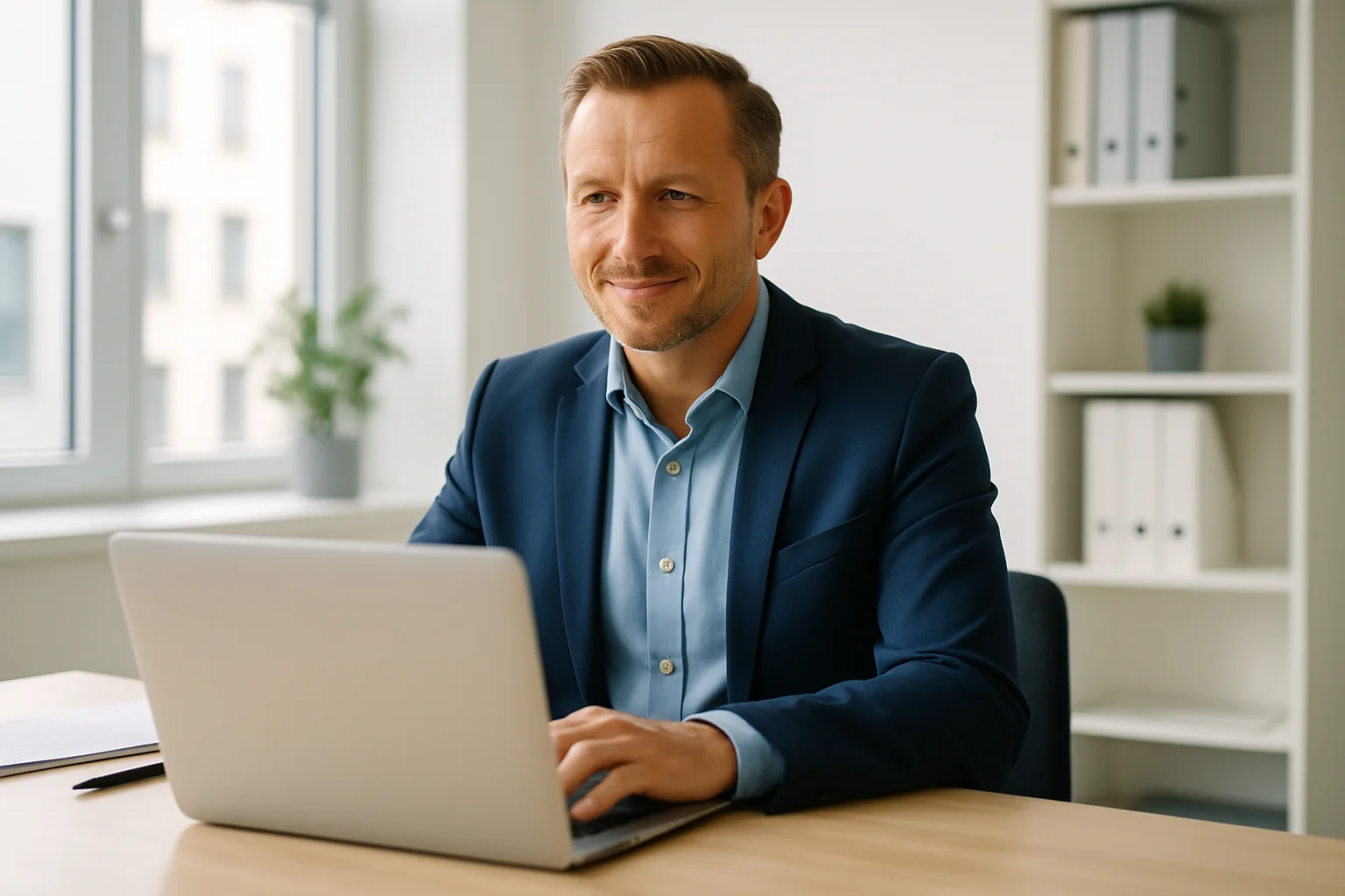 Unternehmer prüft neue Kundenanfragen auf Laptop – Leadgenerierung mit der Website für KMU