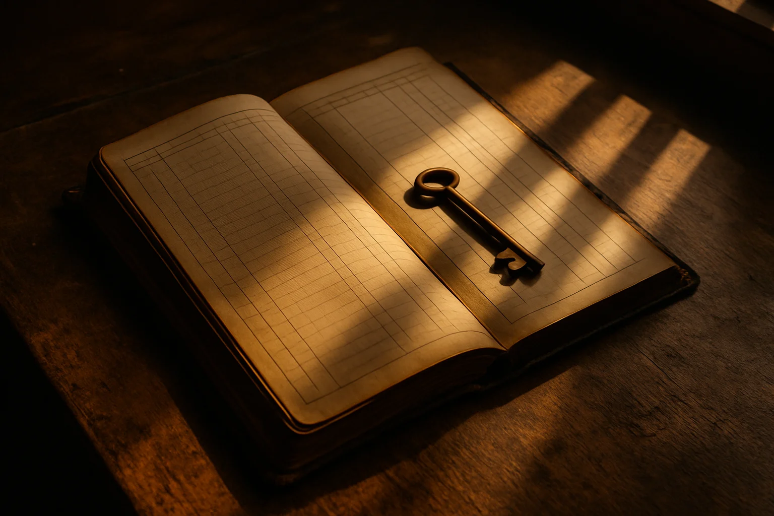 Aufgeschlagenes Notizbuch mit Schlüssel auf Holztisch – symbolisch für Leadgenerierung und neue Kunden über die Website