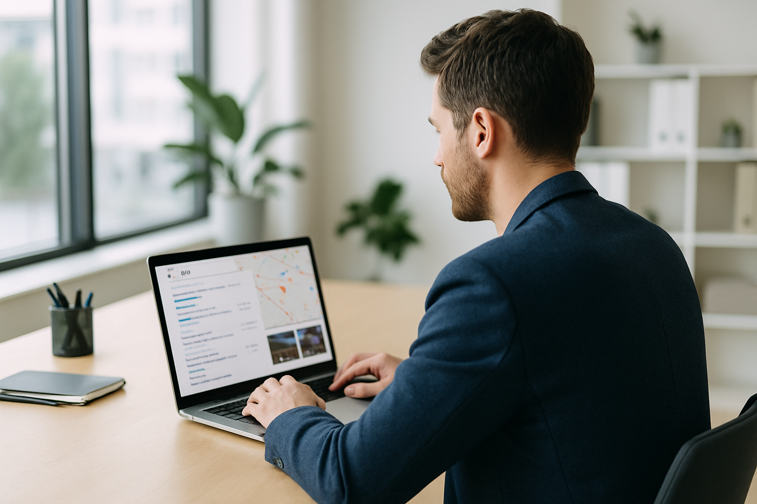 Unternehmer schaut auf Google-Suchergebnisse auf einem Laptop – lokale SEO für KMU