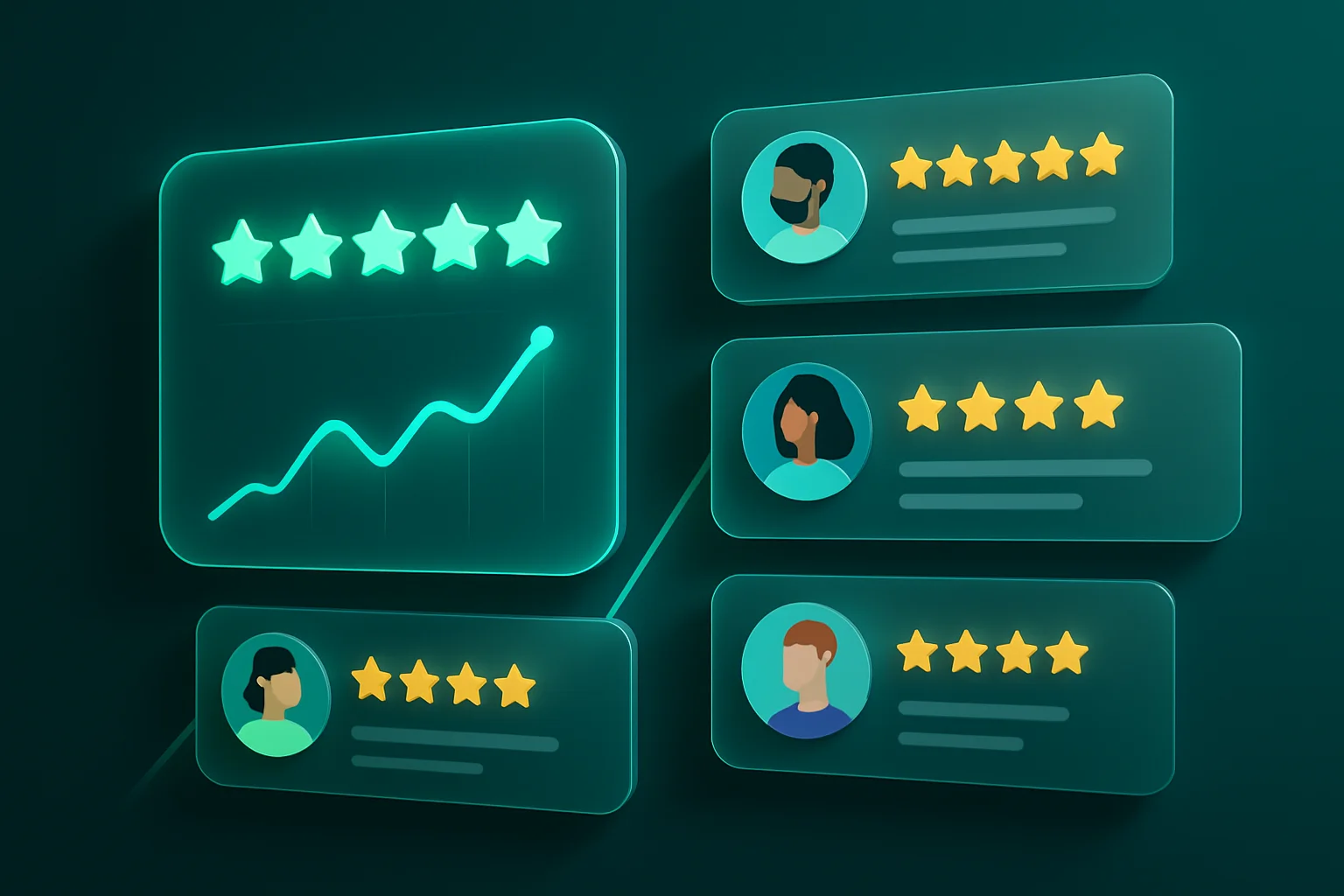 Modernes UI-Dashboard mit Kundenbewertungen und Social-Proof-Elementen – Conversion-Optimierung für Unternehmenswebsites