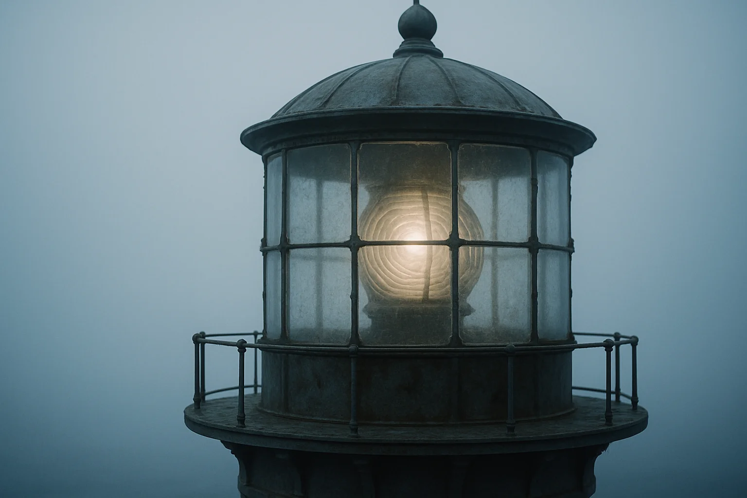 Verwitterter Leuchtturm im Nebel als Metapher für eine unsichtbare Website, die keine Kunden erreicht
