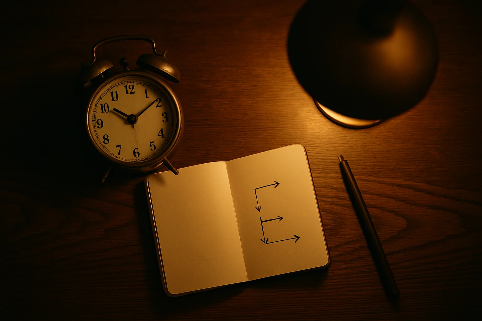 Wecker und Notizbuch symbolisieren automatische Kundenanfragen rund um die Uhr – Website-Automatisierung für KMU