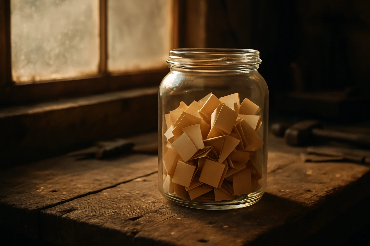 Glasgefäß mit gefalteten Zetteln auf einem Holztisch – Metapher für Kundenanfragen, die ausbleiben, trotz Website-Besucher