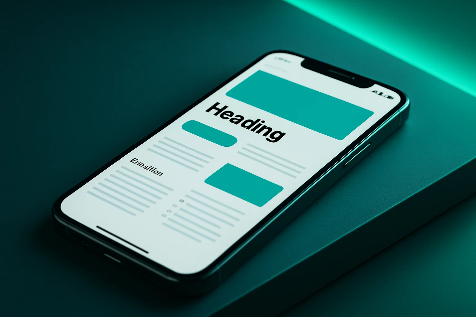 Modernes Website-UI-Mockup mit Conversion-optimierten Textelementen auf dunklem Hintergrund mit smaragdgrünen Akzenten
